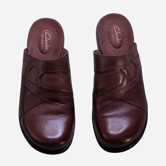 Clarks Women's Brown and Burgundy Mules - Size 8.5 Narrow - Picture 1 of 4